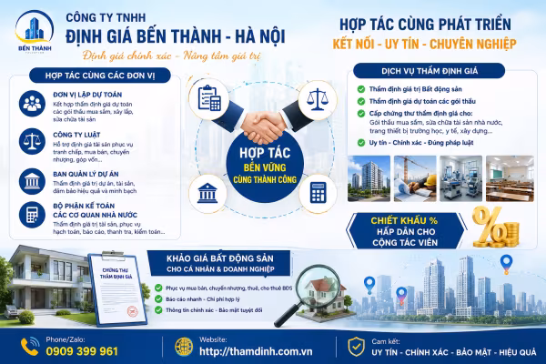 Hợp Tác Thẩm Định Giá Với Công Ty TNHH Định Giá Bến Thành – Hà Nội | Chiết Khấu Hấp Dẫn Cho Đối Tác