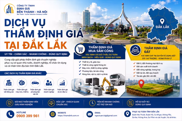 Dịch vụ thẩm định giá tại Đắk Lắk của Công ty TNHH Định giá Bến Thành – Hà Nội