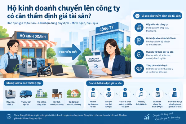 Hộ kinh doanh chuyển lên công ty có cần thẩm định giá tài sản để ghi nhận vào tài sản công ty?